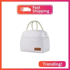 douyadady Lunch Bag Women/Men Lunch Box Women/Men (Grey+White Stripes)