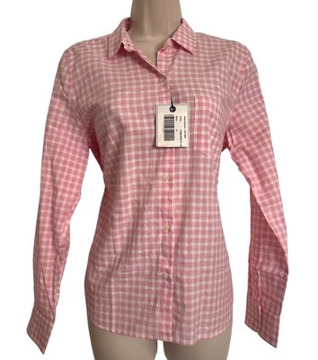 UNTUCKit Calina Gingham Size 6 Pink White Long Sleeve Check NWT Women's