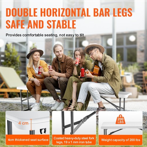 HDPE 6ft Folding Bench w/ 19mm Steel Legs, Waterproof & Portable, 2-Pack - Picture 4 of 12
