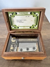 Wood Music Box-Thorens AL 336-Plays 3 Songs-Visible Workings-Plays Well-1940-69