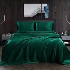 4pcs Satin Sheets Set Luxury Silky Satin Bedding Set with Deep Pocket, 1 Fitted