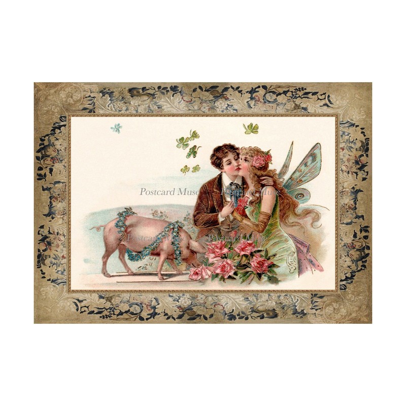 Victorian Christmas Fairy With A Pig Cotton Fabric Quilt Block Sewing Applique