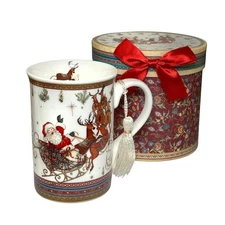 Santa Christmas Mug Bone China Mug Tea Coffee Holiday Mug in Gift Box 320 ml Red