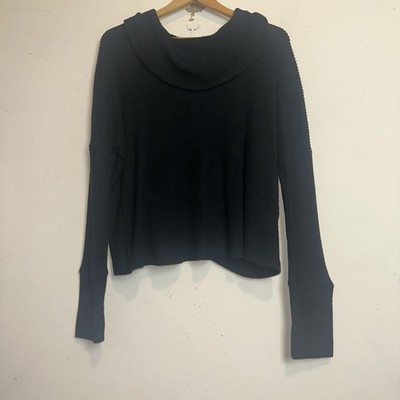 Lucky Brand Sweater Small Black Tulip Hem Ribbed Asymmetrical Open Back Cropped