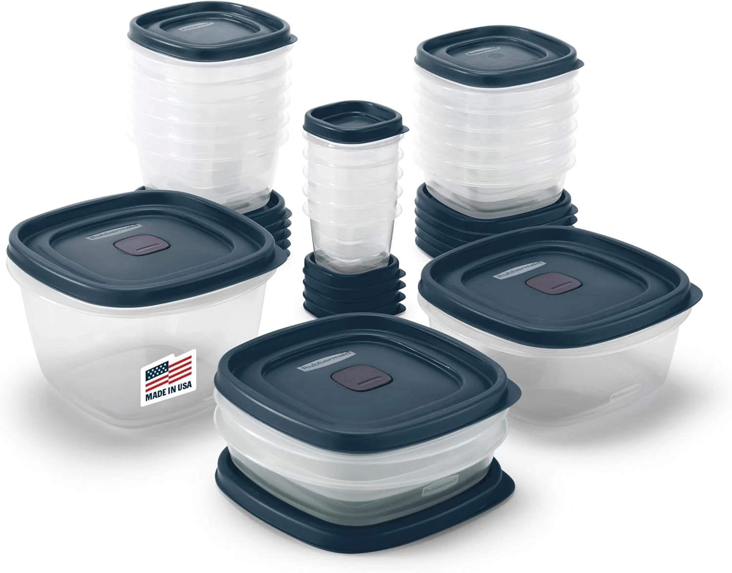 42 Piece Rubbermaid Food Storage Containers Set with Snap Lids, Stackable, Blue