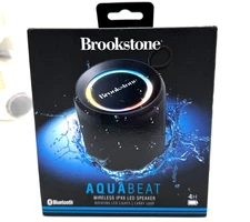 Brookstone AquaBeat Waterproof Bluetooth Speaker IPX6 LED Lights – New/Sealed