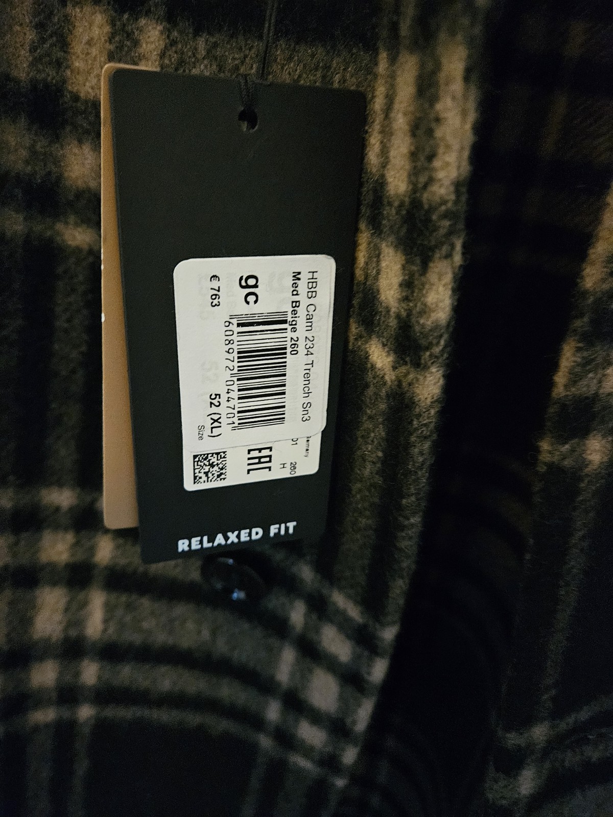 Hugo Boss Men’s Checked Wool Blend Overcoat Black/Brown Smart Winter Coat XL image 3