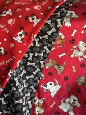 Just Over 2 Yards Lot of 3 Cotton Fabric Dog, Dog Paws, Bones