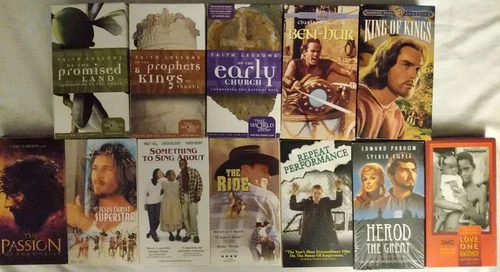 12 VHS Christian Faith Lessons Billy Graham Superstar BenHur Passion King Easter