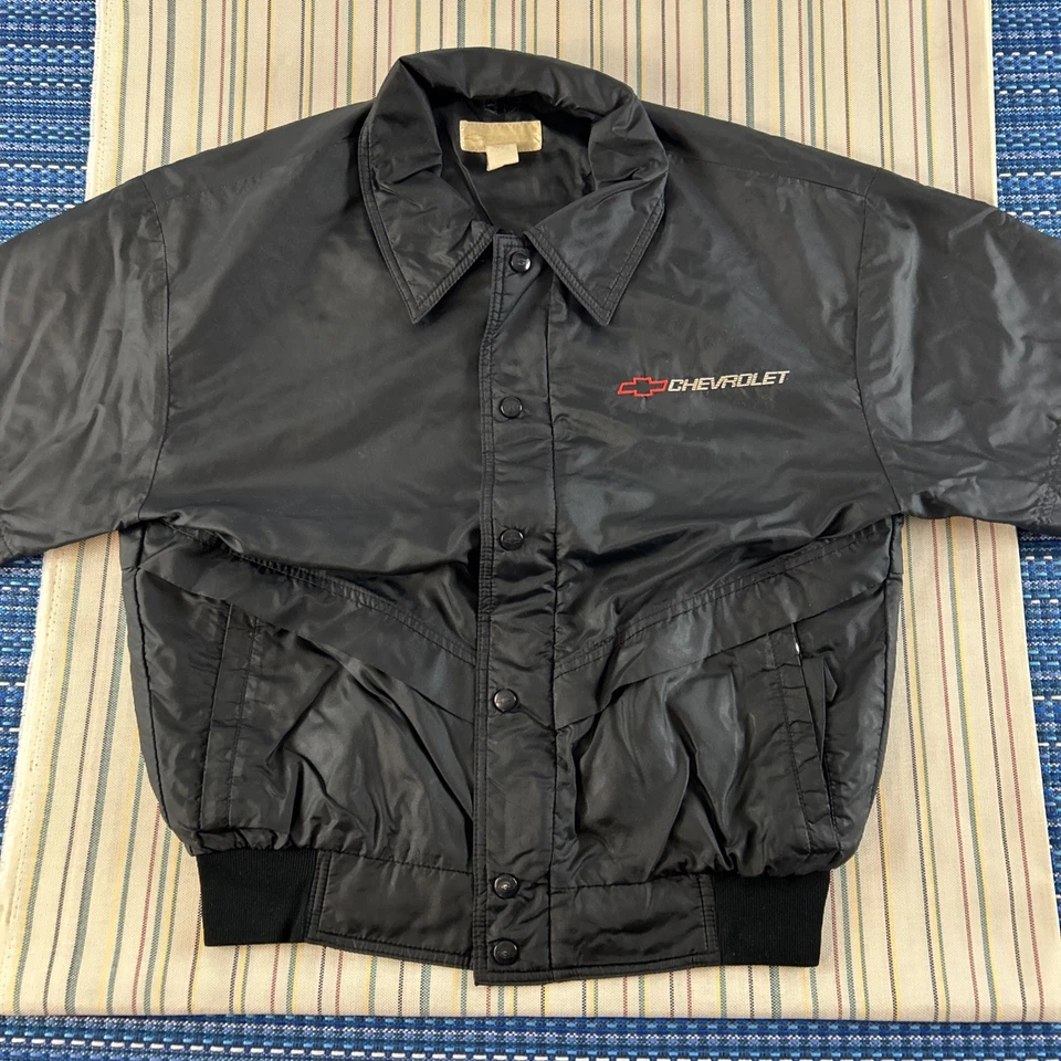 VTG Chevrolet Windbreaker Jacket Mens Medium Black Snap Embroidered Y2K #8298 - Image 3 of 4