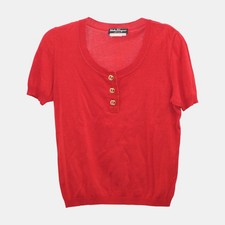 Salvatore Ferragamo Red Knit Button-Front Blouse Size M
