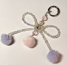 Handmade crystal keychain bowknot fluffy phone strap bag charm gift for her