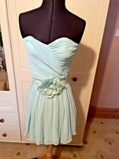 ASOS Ladies Short Dress UK Size 10 Mint Green Chiffon Strapless Belted Lined