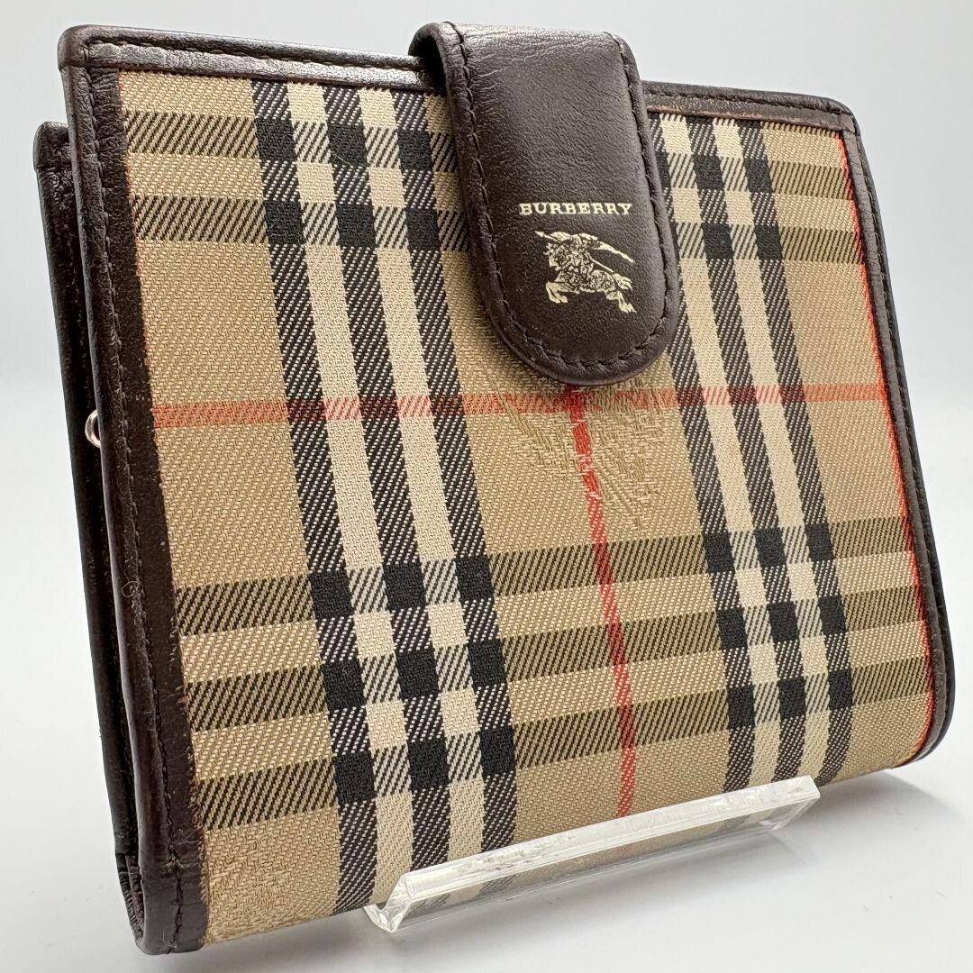 Burberry Nova Check Shadow Horse Clasp Bi Fold Wallet Canvas Leather Auth
