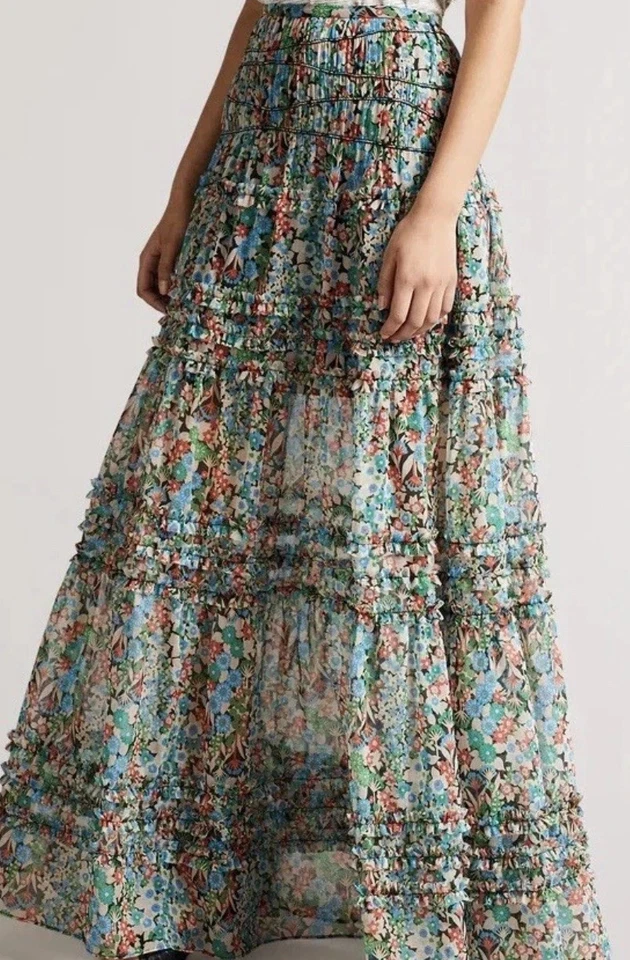 Ted Baker Women's Maxi Skirt Women Floral Chiffon Lined Tiered Long Size 2/UK 10 - Image 3 of 4