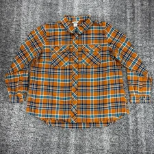 Duluth Trading Co Plaid Flannel Shirt Orange Blue Brown XXL Men's Long Sleeve