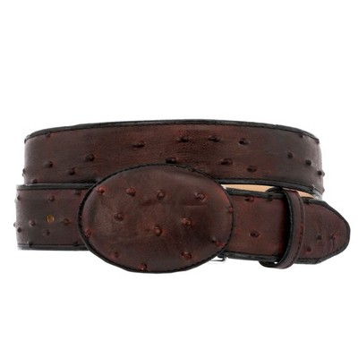 Black Cherry Western Cowboy Leather Belt Ostrich Quill Pattern Rodeo Buckle