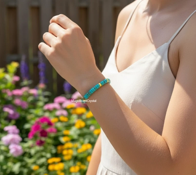 Pulsera Piedra Turquesa Azul Natural Sanación Reiki Mujer Joyería Regalos de Navidad Foto 3 de 4