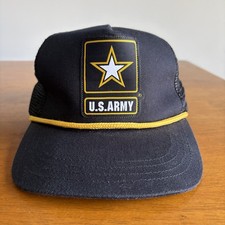 US Army Trucker Hat Black Gold Star Logo Snapback Made in USA Mesh Cap Mens
