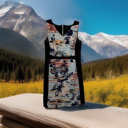 Worthington Classic Sheath Dress,Sz 12 Beautiful Abstact Pattern With Black Trim