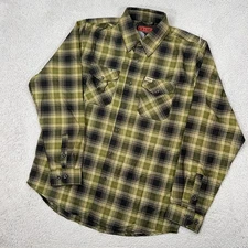 Dixxon Shirt Mens Large Green Black Plaid Button Snap Action Flannel