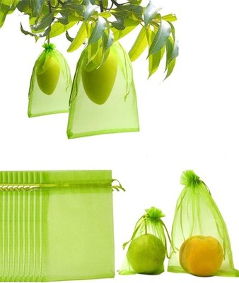 50/100PC Bolsas Proteccion Frutas9x6''Malla Jardin Red con Cordon Planta Verdura