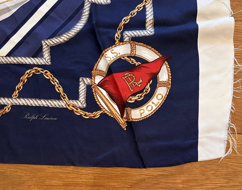 Винтажный редкий японский шелковый морской шарф Polo Ralph Lauren RL 67 дюймов тонкий - Изображение 3 из 4