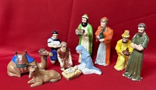 Nativity Scene 10 Pc Set Ceramic Figurines Hand Painted Manger Holy Family VTG