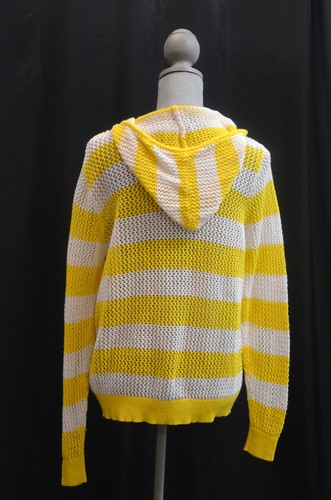 Quacker Factory hoodie full zip mesh sunny yellow striped SWEATER top size M L - Picture 4 of 5