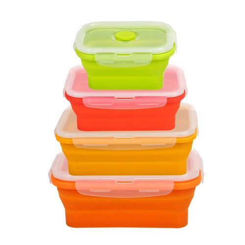 4 pcs Silicone Collapsible Food Storage Container Folding Lunch Bento Box Home - Picture 12 of 12