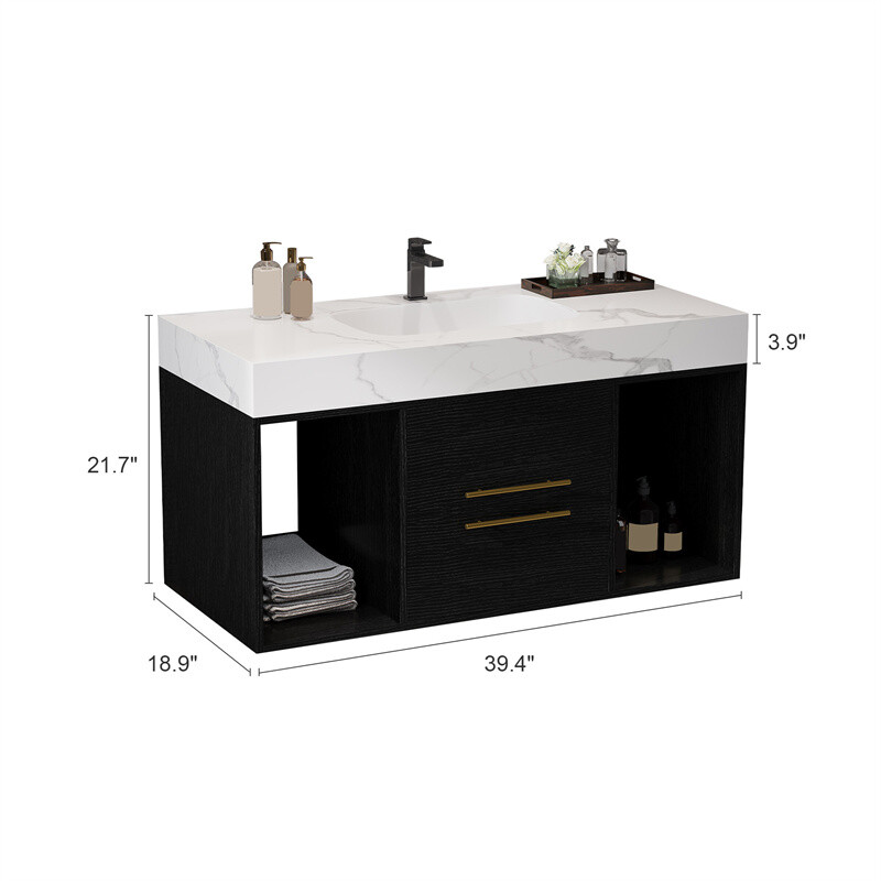 Bathroom Vanity with Ceramic Sink &Drawers Wall Mounted Floating ...