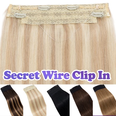100% Remy Human Hair Extensions Wire In Ein-Stück Clip In Echthaar Haarteil 60cm
