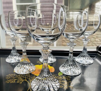 1980's Art Deco Mikasa The Ritz Water Wine Glass Crystal Ribbed Base 6-2 Set-8