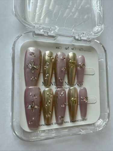 handmade press on nails long coffin rhinestones - 第 2/4 張圖片