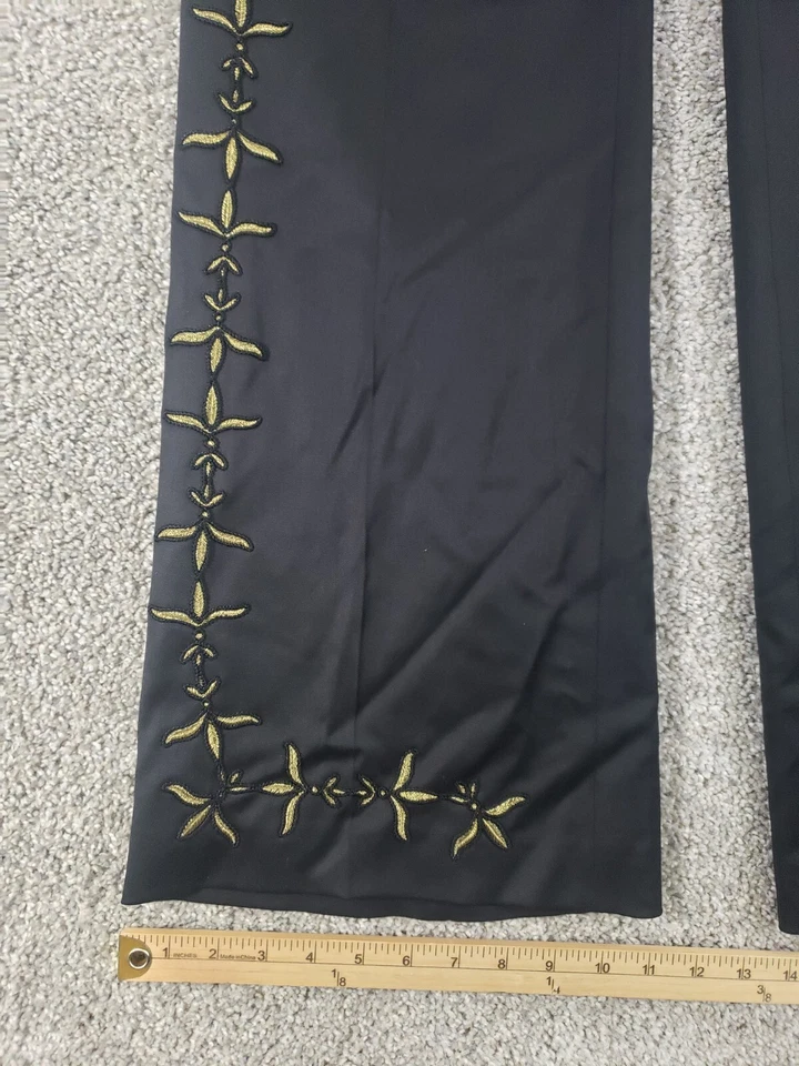 Pantalones de vestir para mujer Escada 42 negros mezcla de lana spandex apliques dorados pierna ancha Foto 4 de 4