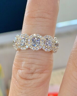 Stone Halo Wedding Band Round Lab Created Diamond 14K Yellow Gold  Plated