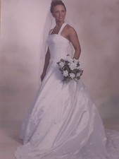 Signature Floor Length Wedding Gown with beaded lace embellishments- white-sz. 8