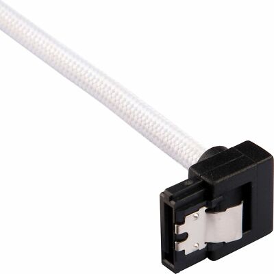 Genuine Corsair 60cm White Premium Braided Sleeved 90° SATA Data 