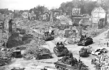 WW2 Picture Photo France 1944 US After battle Tanks Sherman at ruins  3559