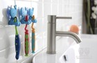 Set of 4 Toothbrush Holders & 2 Hooks Kids Bathroom Mirror Suction Organizer