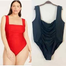 J.CREW Women's Plus Size 24 Black Ruched Squareneck One-Piece Swimsuit BF179
