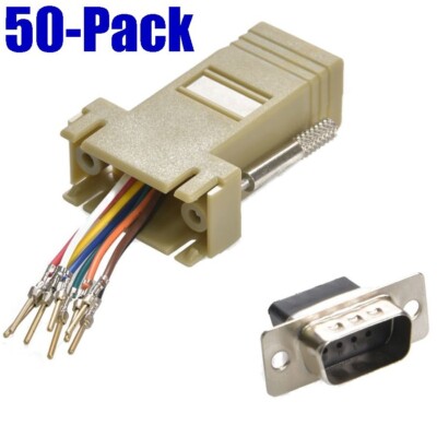 50 Pack DB9 Male to RJ45 Female 8P8C Network Ethernet Modular Adapter Converter