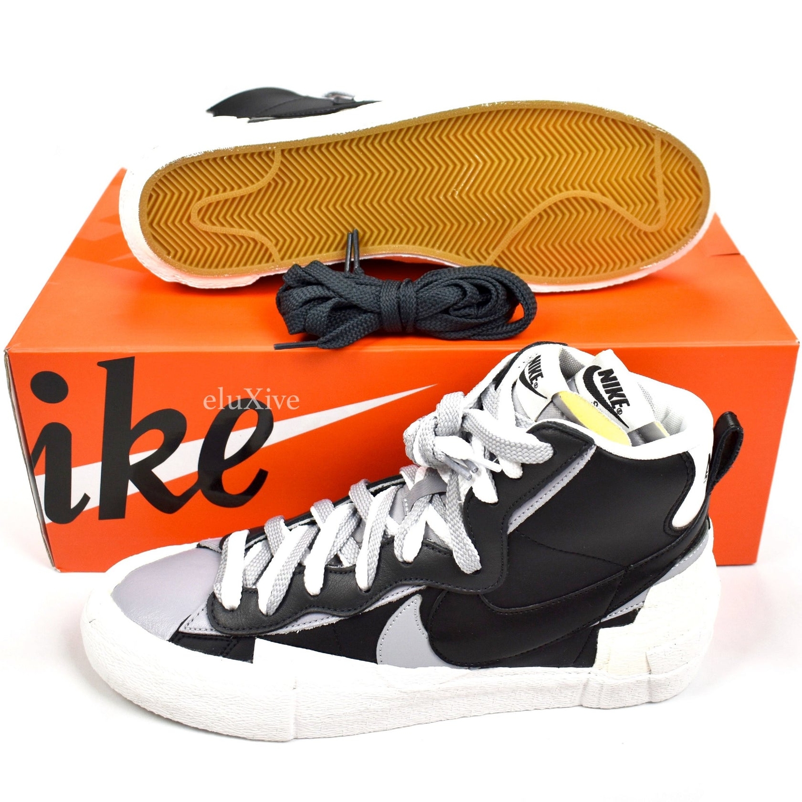 SACAI X NIKE Sneakers da uomo nuove con etichette Nike x Sacai Blazer nero medio in pelle grigio 9 5 2019 AUTENTICHE