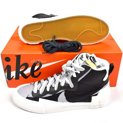 NWT Nike x Sacai Blazer Mid Black Gray Leather Men's Sneakers 9.5 2019 AUTHENTIC