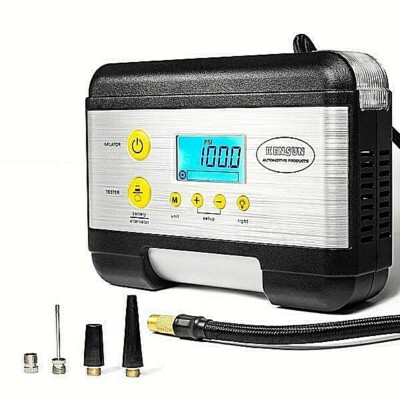 KC-K Tire Inflator Air Compressor for Cars with Emergency Light & Battery Tester