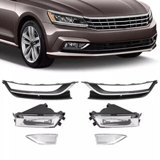 Pair Fog Light W/Bezels & Chrome Trim RH+LH Side For Volkswagen Passat 2012-2015