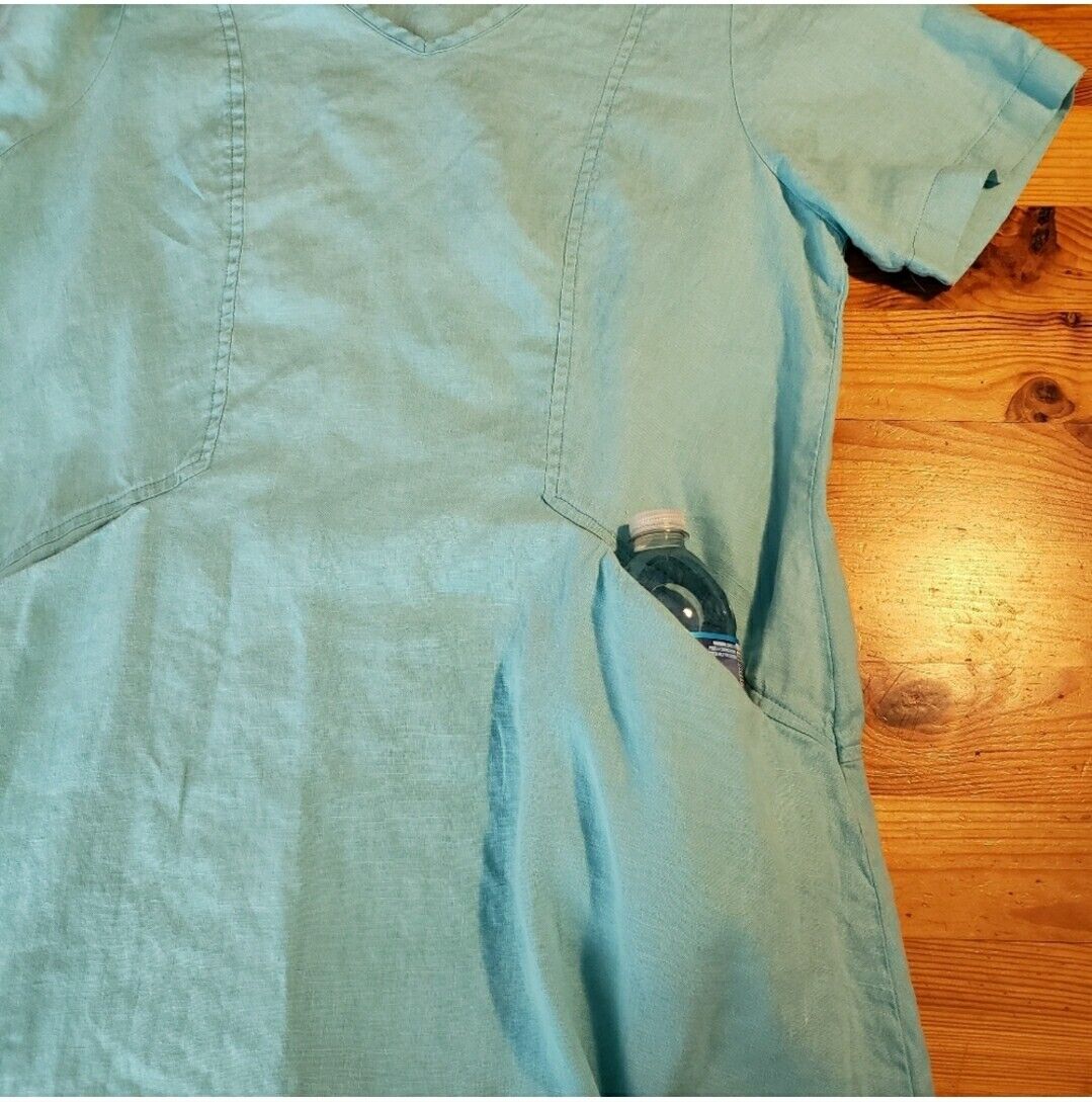 Flax Size SMALL 100% Linen Midi Dress V Neck Lage… - image 15