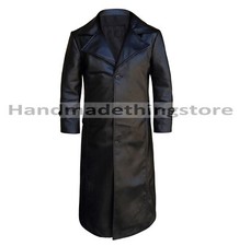 Black Leather Trench Coat Long Coat For Men -...