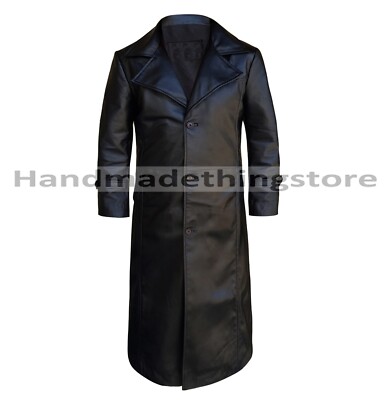 Black Leather Trench Coat Long Coat For Men - Men Genuine Lambskin Leather Coat