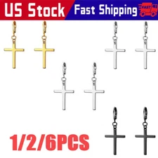 Men's Cross Dangle Earrings Stainless Steel Hinged Piercing Huggie Hoop Earring